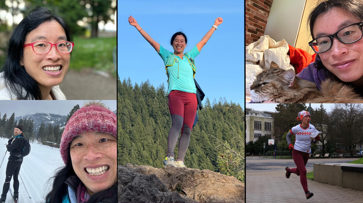 Photo montage of Hacks & Wonks Producer Shannon Cheng, with cameos of her husband Ethan and cat Hoda